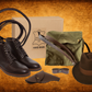 The Best Seller Indiana Jones Accessories Bundle, including hat, boots, gasbag with strap, whip, whip-to-belt strap, and holster